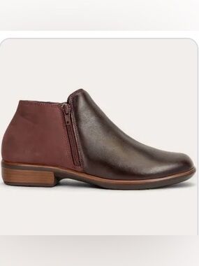 Naot Helm Cabernet Leather & Suede finish flat Ankle Booties with 2 zips
